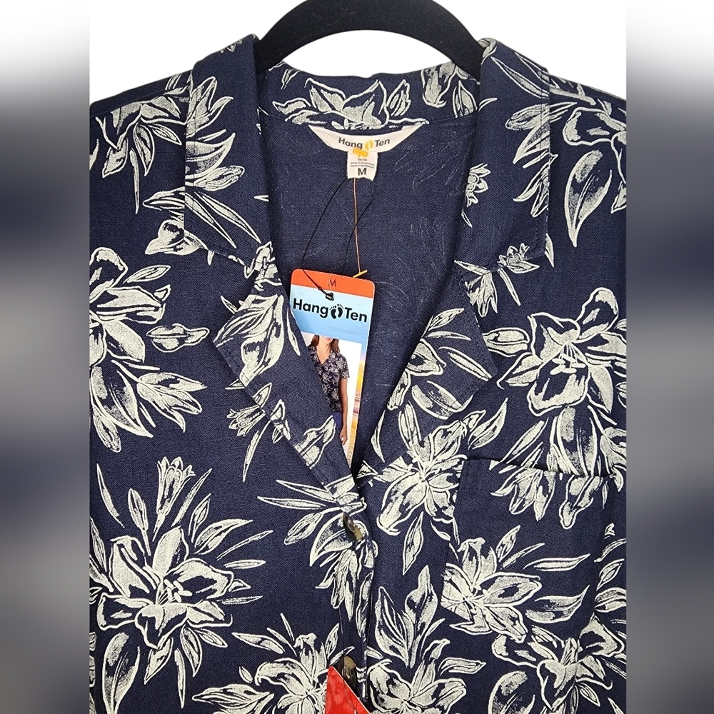 HANG TEN Goldie shirt, linen, button up, collar, size M - Picture 3 of 9